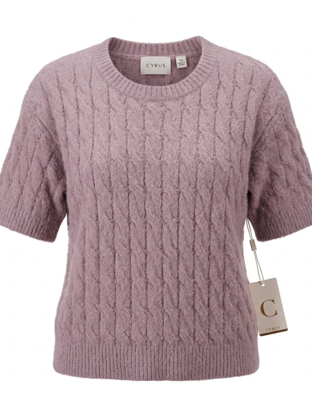 Cyrus Mauve Pink Cable Knit Short Sleeve Eyelash Sweater - XS
